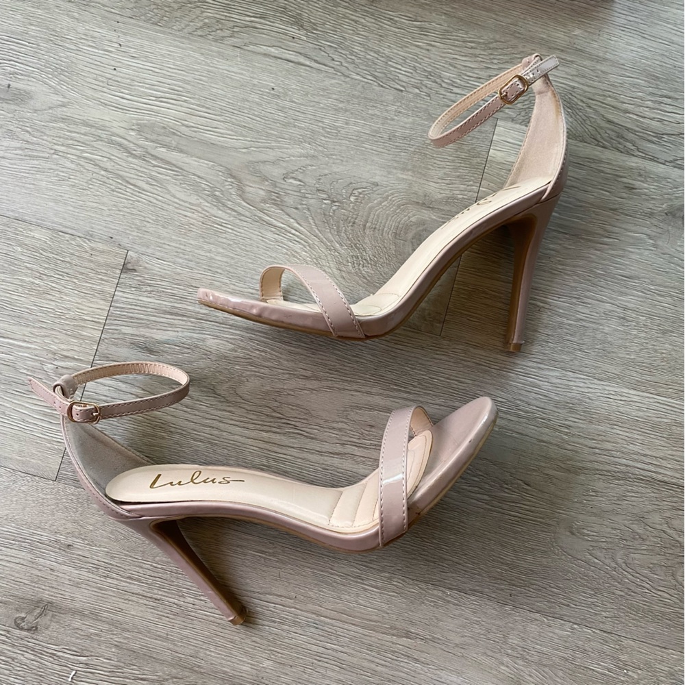 Lulus Nude Patent Loveliness Heels
